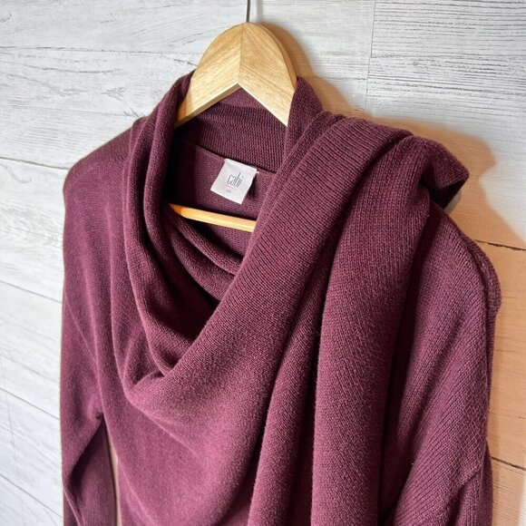 Cabi Sweater Womens Size Small Burgundy Port Fringe Knit Wrap 100% Cotton Fall - Picture 9 of 14